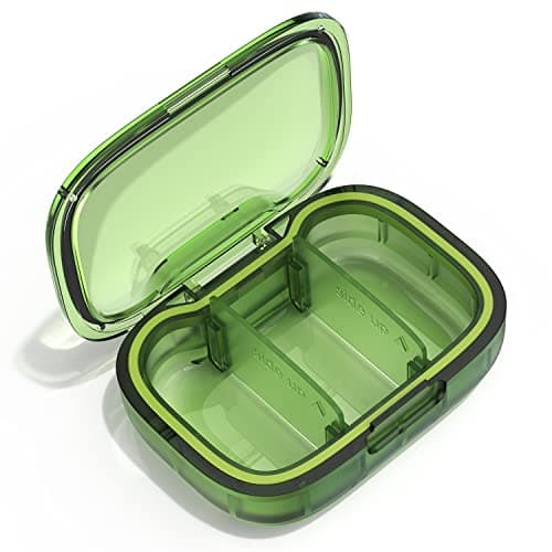 3 Compartment Small Pill Box, Moisture Proof Pill Case, Travel Pill Organizer for Pocket Purse, Daily Portable Medicine Vitamin Box, Fish Oil Box, Supplement Box(Green)