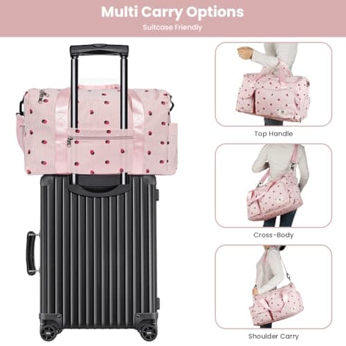 Adiwo Large Gym Bag Womens, Sports Bag with Shoes Compartment, Multiple Compartments, Foldable Overnight Weekend with Wet and Dry Separation, Large + Small Holdall for Gym Sports and Travel, Pink — view 5