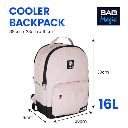 Bordlite Cooler Backpack Insulated Lunch Bag – Leakproof, Water Resistant, Large Capacity Cool Bag for Work, Travel, Picnic, Beach – Thermal Backpack with Pockets & Bottle Holder, 28x15x39cm - Pink - — view 6