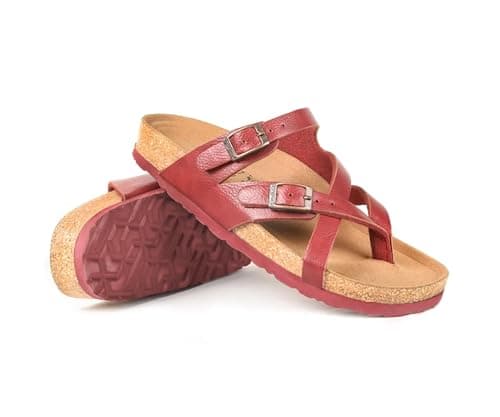 AEROTHOTIC Recovery Slides for Women Comfortable Memory Foam Cork Footbed Cute Faux Leather Adjustable Buckle Straps Walking Travel Outdoor women sandals, Celestis Wine Red, 5.5 UK — view 6