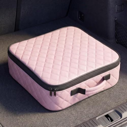 Large Capacity EV Cable Organizer Bag Wearproof Black(Leather Pink Square) — view 6