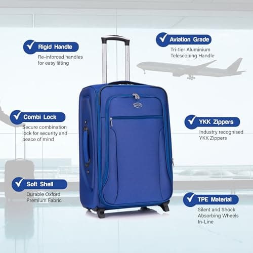 Aerostar Medium 26” Lightweight Softshell Expandable Suitcase, Check in Luggage 2 Corner Wheels with Integrated Combination Lock for 15 to 20kg (Royal Blue, 77 litres) — view 2