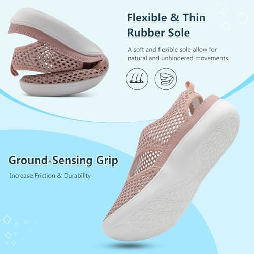 JOINFREE Womens Sandals Wide Fit Walking Trainers Mesh Breathable Zero Drop Barefoot Adjustable Summer Holiday Shoes Closed Toe for Beach Garden Travel Daily Wear Anti-Slip Dusty Pink — view 6