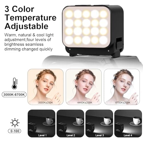 AOOSU Mini LED Action Camera Video Light, Dimmable Camera Light Portable Magnetic Photography Lighting IPX4 Waterproof 3 Color Temperatures 4 Brightness Levels Essential Vlogging Accessories — view 3