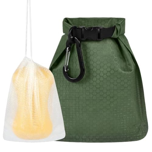 vsshe Travel Soap Bag, Waterproof and Leakproof Soap Travel Storage Bag, Quick Dry Soap Bag, Portable Sealed Storage Bag with Soap Foaming Bag and Carabiner for Travel, Camping, Outdoor (Green)