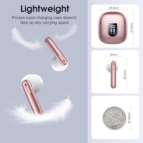 Wireless Earbuds with 6D Stereo, Bluetooth Headphones for Work, Sport Gold — view 5