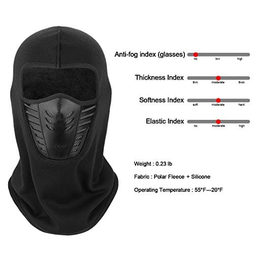 TAGVO Warm Balaclava Full Face Mask Cover with Breathable Mesh Silicone Panel, Winter Fleece Neck Warmer Wind Proof, Fit Helmet Hat for Adults - Elastic Size Universal(Black) — view 3