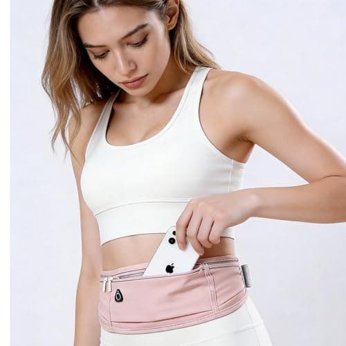 Running Belt, Waterproof Sweatproof Running Belts for Women, Lightweight Three-Pocket Runnings Waist Belt, Adjustable Elastic Strap, Anti-Shake Phone Pouch, for Cycling, Hiking, Travel(Pink) — view 6