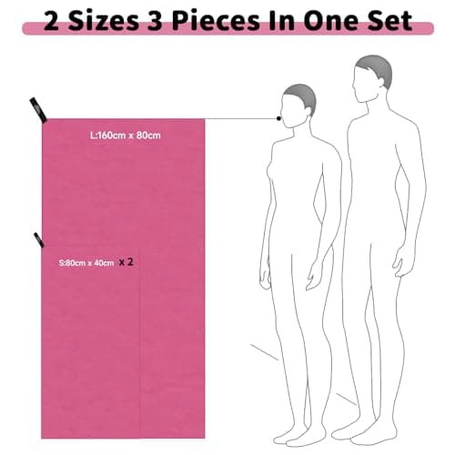 Pameil Microfibre Towel,3 Set(80 x 40cm x2 +160 x 80cm) Large Microfibre,Quick Dry Towel,Gym Workout Travel Swimming Beach Camp Outdoor Hiking (Rose Red) — view 3