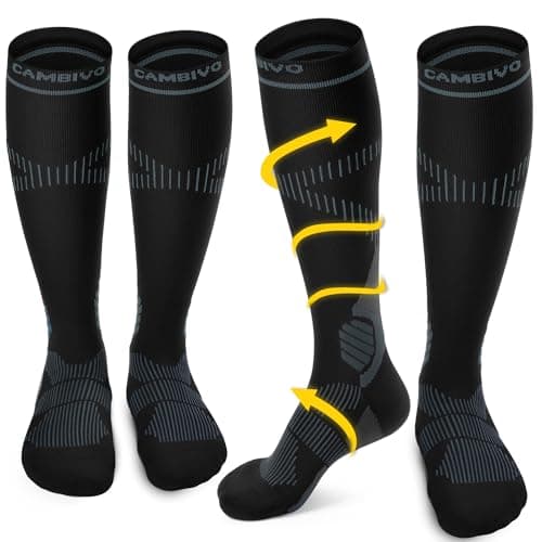 CAMBIVO 2 Pairs Compression Socks for Women & Men, 15-20mmHg Flight Socks, Graduated Support for Plantar Fasciitis Relief, Running, Pregnancy, Nurses, Travel Essentials