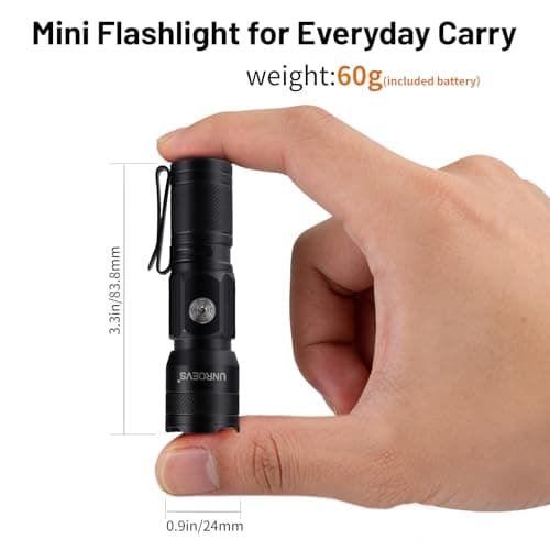 UNROEVS Pocket Flashlight Rechargeable with 1200 Lumens,Mini Small EDC Flashlights with Magnet & Clip,Compact Powerful Flash Light-Zoomable,Adjustable Brightness and 1 Mode for Everyday Carry. — view 5