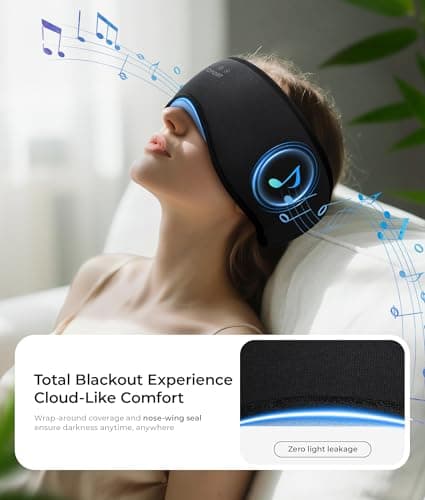 TOPOINT Bluetooth Sleep Mask, Sleep Headphones, Bamboo Cotton, Blackout — view 5