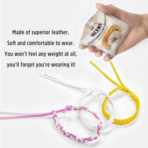 INCENS Mosquito Repellent Bracelet 10 Pack, Adjustable Leather Deet-Free Natural Insect Mosquito Bands for Adults & Kids, Individually Wrapped Band，350 Hour Insect Bug Repellent Protection. — view 3