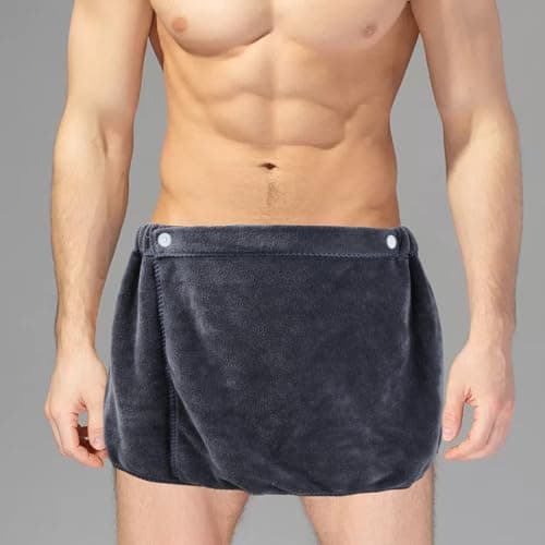 YILANJIN Men's Adjustable Bath Skirt, Gray, Microfiber, One Size, Quick Dry, Modern Style, Beach Towel — view 3