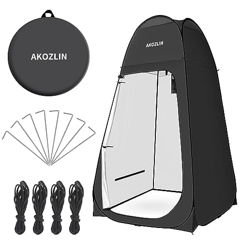 AKOZLIN Pop Up Shower Tent Instant Privacy Dressing Changing Tent Outdoor Camping Shower Toilet Tent with Window & Carry Bag for Portable Toilet & Bathroom Silver Coated UV Protection