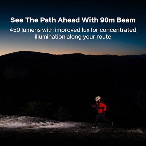 Biolite Headlamp Dash 450 Ultimate Rechargeable Head Light For Runners No Bounce Fit High Performance Illumination Balanced Rear Red Light 3D Slim Fit 78g USBC 450 Lmns IPX4 1000Mah Battery Ocean Teal — view 3