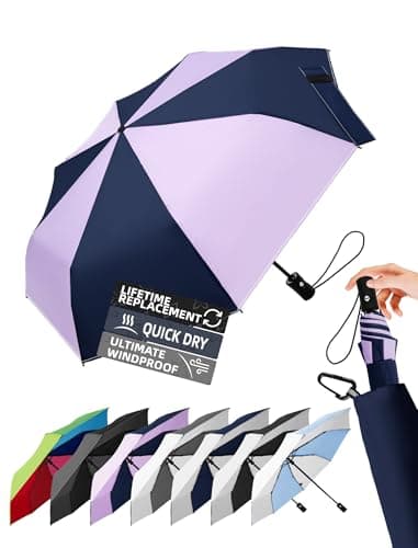 LILAC Windproof Auto Umbrella, Unique Bicolor 8 Ribs Easy Close Brolly