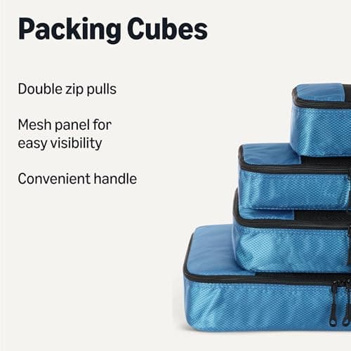 Amazon Essentials 4-Piece Packing Cubes Travel Accessories Set, Luggage Organiser with Double Zip, Mesh Top, 100% Polyester, Small/Medium/Large/Slim, Sky Blue (Previously Amazon Basics) — view 2
