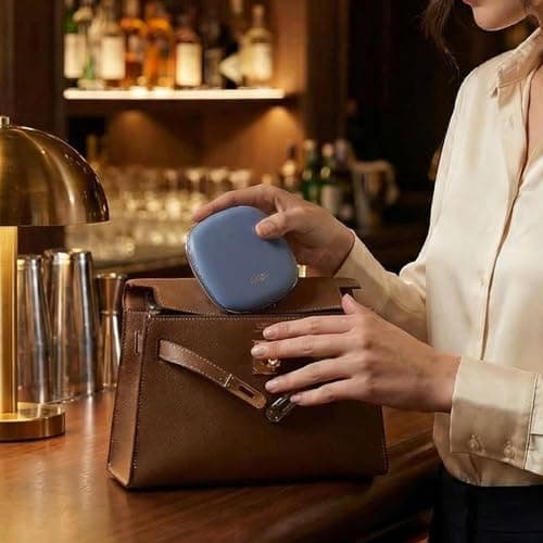 Fancii Mila 2 LED Lighted Compact Makeup Mirror, Rechargeable, 10x /1x Magnifying, Tru-Glow Light System, Vegan Leather, Small Travel Mirror for Purses (Harbor Blue) — view 5