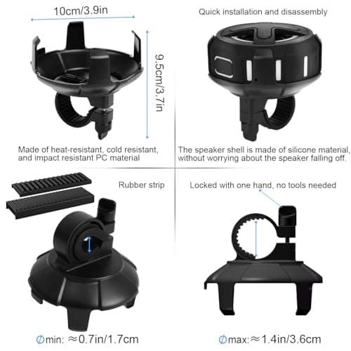Upgraded, Pro Bike Speaker, with Handlebar Mount, Bluetooth V5.4, IPX7 Waterproof, Silicone Case, Broadcast Navigation,10W Bassup, 15-24H Playtime, Hook, for eBike, Bicycle, Motorcycle Accessories — view 5