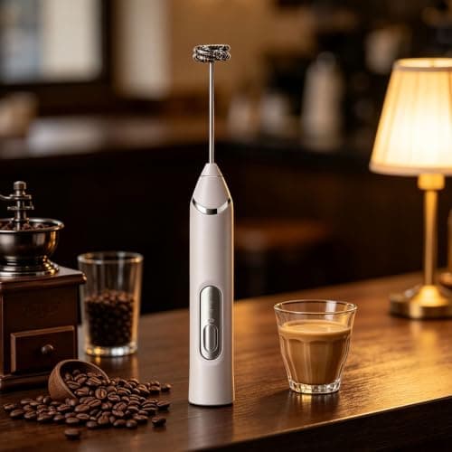 OPPWONG Milk Frother with Rechargeable Battery and Spill Proof (White) — view 5