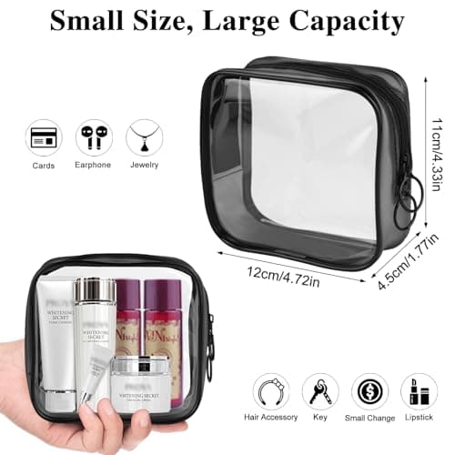 PLULON 2 Pack Small Make-up Bag - Clear Toiletry TSA-Approved Travel/mini Make-up Zipper Pouch - Cosmetic Bag for Women/Men Purse Essentials - Black — view 2
