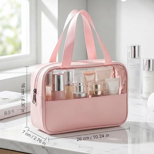 Clear Makeup Bag Travel Toiletries Bag, Toiletry Bags for Women, Waterproof Emergency Kit Bag for Girls, Portable Make up Wash Pouch for Travel Holiday Essentials Accessories (Pink) — view 2