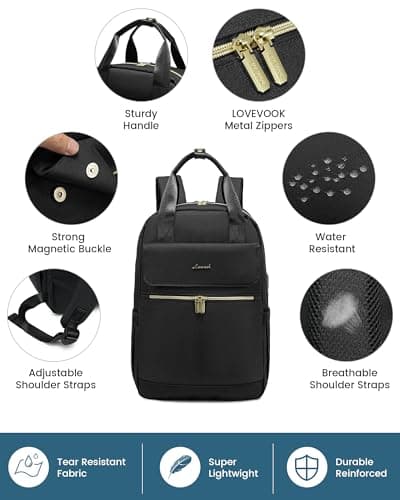 LOVEVOOK Laptop Backpack for Women, 15.6 Inch Fashion Rucksack Bag for Womens, Lightweight School Bag Travel Backpack with USB Port, Casual Daypacks Back Pack for School College Work, Black — view 4