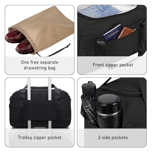 ECOHUB Cabin Bag 40x20x25 for Ryanair Under Seat Flight Bag Recycled PET Eco Friendly Travel Holdall Hand Luggage, Carry On Duffel Bag for Women Men, Patented (Black) — view 4