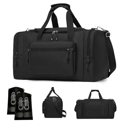 Sports Duffle Bag for Women Men, 35L Waterproof Gym Duffle Bag with 2Pcs Shoe Dust Bag, Travel Sports Duffel with Shoulder Strap Holdall Overnight Weekend Bags for Gym Travel Swimming, Black