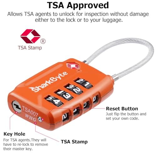 SharkByte TSA Suitcase Locks - 4-Dial Security Travel Combination Padlock, Flexible Wire Cable Travel Lock for Suitcases Luggage Case Travel Bag Gym Locker Code Small Padlock (Pack of 1) — view 2