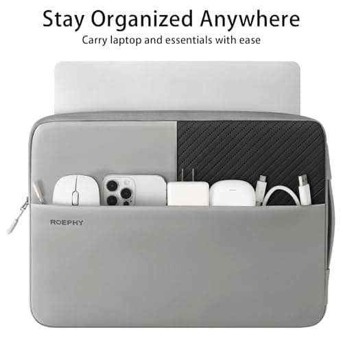 ROEPHY 16 Inch Laptop Sleeve Case,Waterproof Slim Computer Cover Bag with Handle for MacBook Pro 16, Dell XPS 16, HP Envy Pavilion, ASUS Vivobook,Lenovo ThinkPad,Grey — view 3