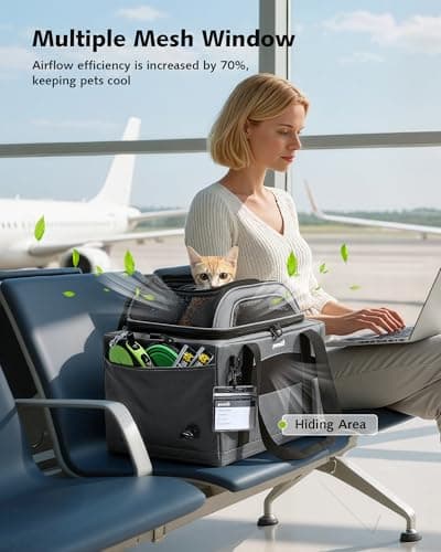 pecute Cat Carrier Top Expandable, Airline Approved Cat Carrier, Grey — view 6