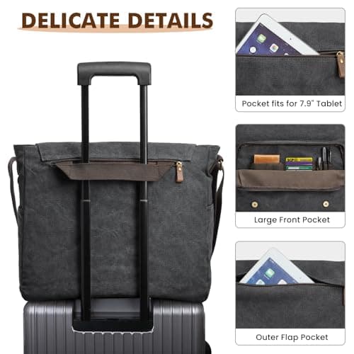 S-ZONE Messenger Bag Fit for 17.3 Inch Laptop Extra Large Men Canvas Briefcase Crossbody Satchel Shoulder Bag with Luggage Sleeve — view 5