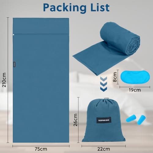 flintronic Sleeping Bag Liner 210 x 75 cm, Portable Camping Sleep Bag with Pillow Slot, Lightweight Travel Sleeping Bag for Camping Picnic Hiking Hostels-4PCS Blue — view 2