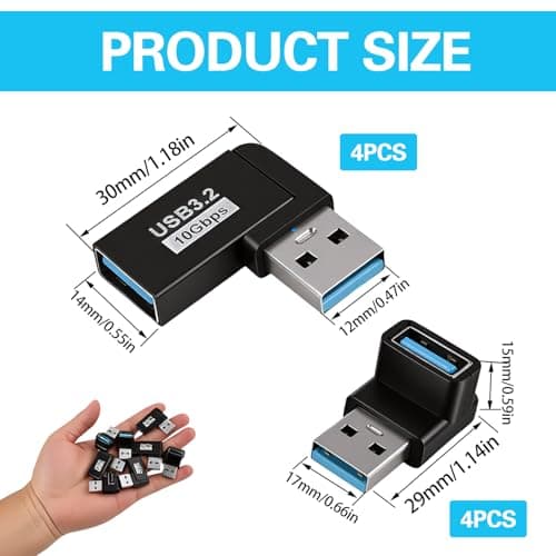 JXRSKJ 8pcs USB 3.0 90 Degree Angle Adapters with Side and Vertical Bend for PC Laptop Data Transmission — view 2
