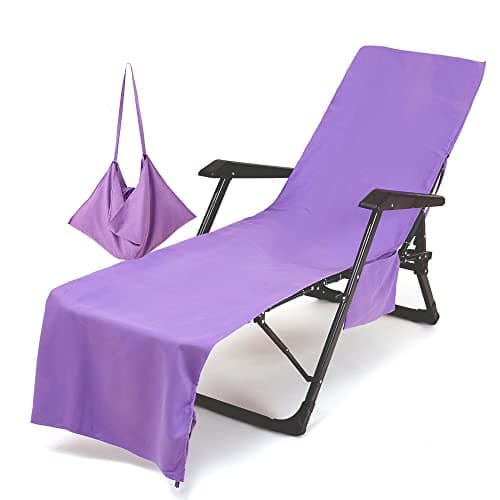 Morbuy Portable Solid Color Beach Towel, Beach Chair Cover Towel, Sun Lounger Beach Towel with Pockets, Microfiber Chaise Lounge Towel Cover for Summer Outdoor Garden Pool Vacation Travel (Purple)