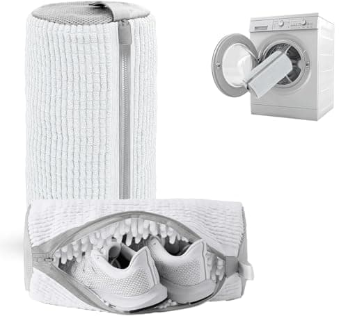 2-Pack Reusable Shoe Washing Bags, Heavy-Duty 360° Protection Laundry Bags with Zipper for Sneakers, Trainers & Delicate Clothing (White)