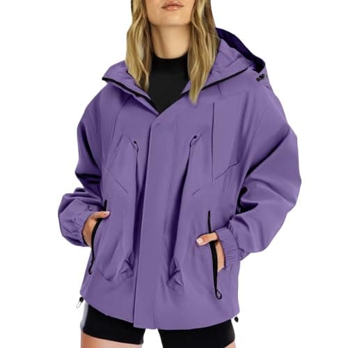 Lightweight Waterproof Jacket, Casual Outdoor Raincoats with Hooded, Breathable Zip Up Softshell Jackets with Pockets, for Spring Fall Winter
