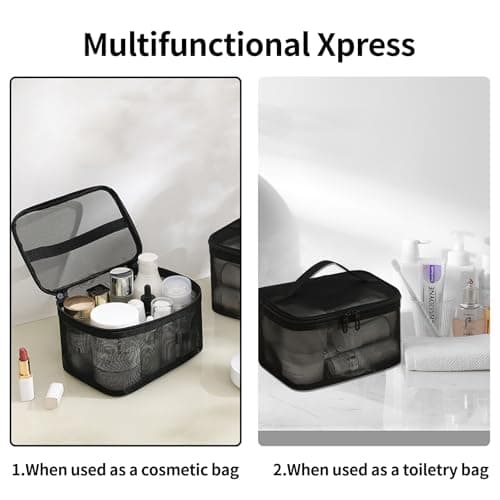 Lizbin Mesh Makeup Bag Travel Toiletry Bag, Portable Mesh Cosmetic Bag Makeup Organizer Bag, Travel Bag with Handl, Mesh Zipper Pouch for Home Office Travel Accessories (Black) — view 6
