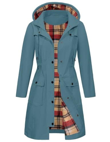Tuopuda Womens Waterproof Jacket Long Raincoat with Hood for Hiking Travel
