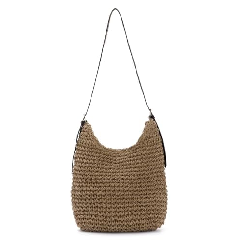 EVEOUT Women Straw Shoulder Bag with Leather Strap Summer Boho Faux Raffia Woven Tote Bag for Beach Holiday Travel