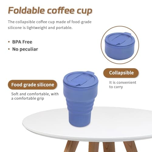 EYQ Collapsible Coffee Cup 375 ml, Silicone Foldable Tea Cup, Lightweight Reusable Coffee Mug for Hot and Cold Drinks for Office Fitness Gym Outdoor Sports Travel Camping Yoga, Pocket Size (Blue) — view 4