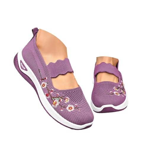Dance Shoes for Women, Orthopedic Shoes for Women Wide Fit Slip On Walking Loafers Breathable Mesh Non-Slip Shoe Lightweight Arch Support Comfort Flats for Work Travel Casual Sneakers Purple — view 6