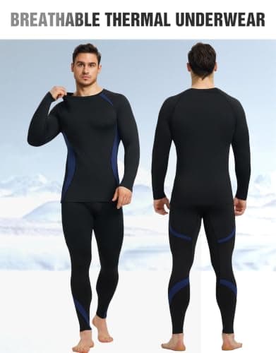 YESWEL Men's Thermal Base Layer Set, Long Sleeve Tops & Long Johns, Warm Ski Thermal Underwear, Quick Dry Fleece Lined Bottoms (Ocean Blue, M) — view 2