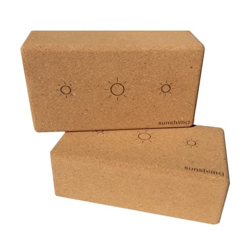 Sunshima Cork Yoga Block Set (2 Pack) – Premium 100% Natural Cork Blocks with Skin-friendly Non-Slip Grip for Beginners and Advanced Yoga and Pilates Classes, Home Fitness Accessories