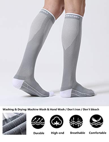 CS CELERSPORT 3 Pairs Compression Socks for Women and Men 20-30 mmHg Travel Flight Socks Knee High Socks（White/Black/Grey），Small/Medium — view 4