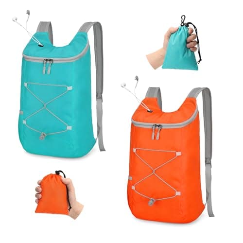 Sahunfri 2 Pcs Ultra Lightweight Backpack with Headphone Jack, Foldable Backpack Water Resistant Travel Rucksack, Multi-Functional Backpacks for Men Women