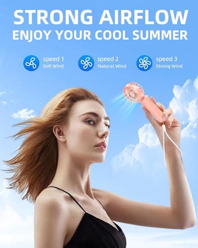 Hssio Portable Handheld Fan, Mini Desk Fan Foldable 1800mAh, 180° Ratotion, 3 Speeds, Ultra Quite, Up to 8H Long Use Time, Small Personal Cooling Fans Makeup Eyelash Fan for Women Girl, Rose Pink — view 2