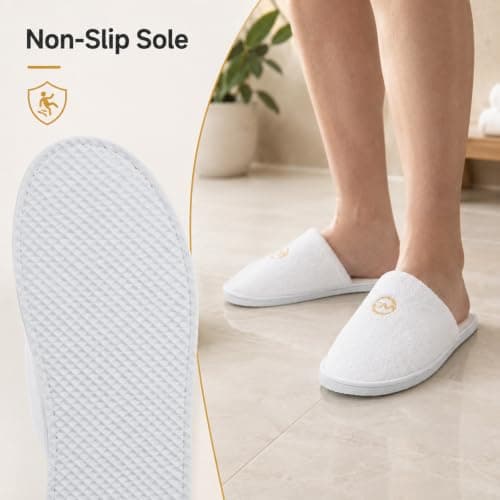 Iyxeo 6 Pairs Large Men Disposable Hotel Slippers, Coral Fleece Guest Slippers UK Size 9 for Spa Travel Wedding — view 6